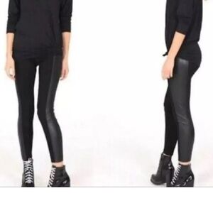 Cabi Bexley Black Faux Leather Side Stripe Leggings Pants Size Small Pull-On